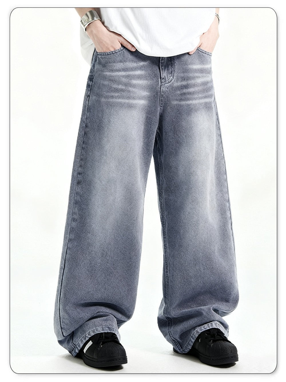 Calça Jeans Masculina Americana Retrô Lavada Branca Polida Solta Perna Larga Casual para o Dia a Dia Unissex Baggy Calça Jeans Masculina