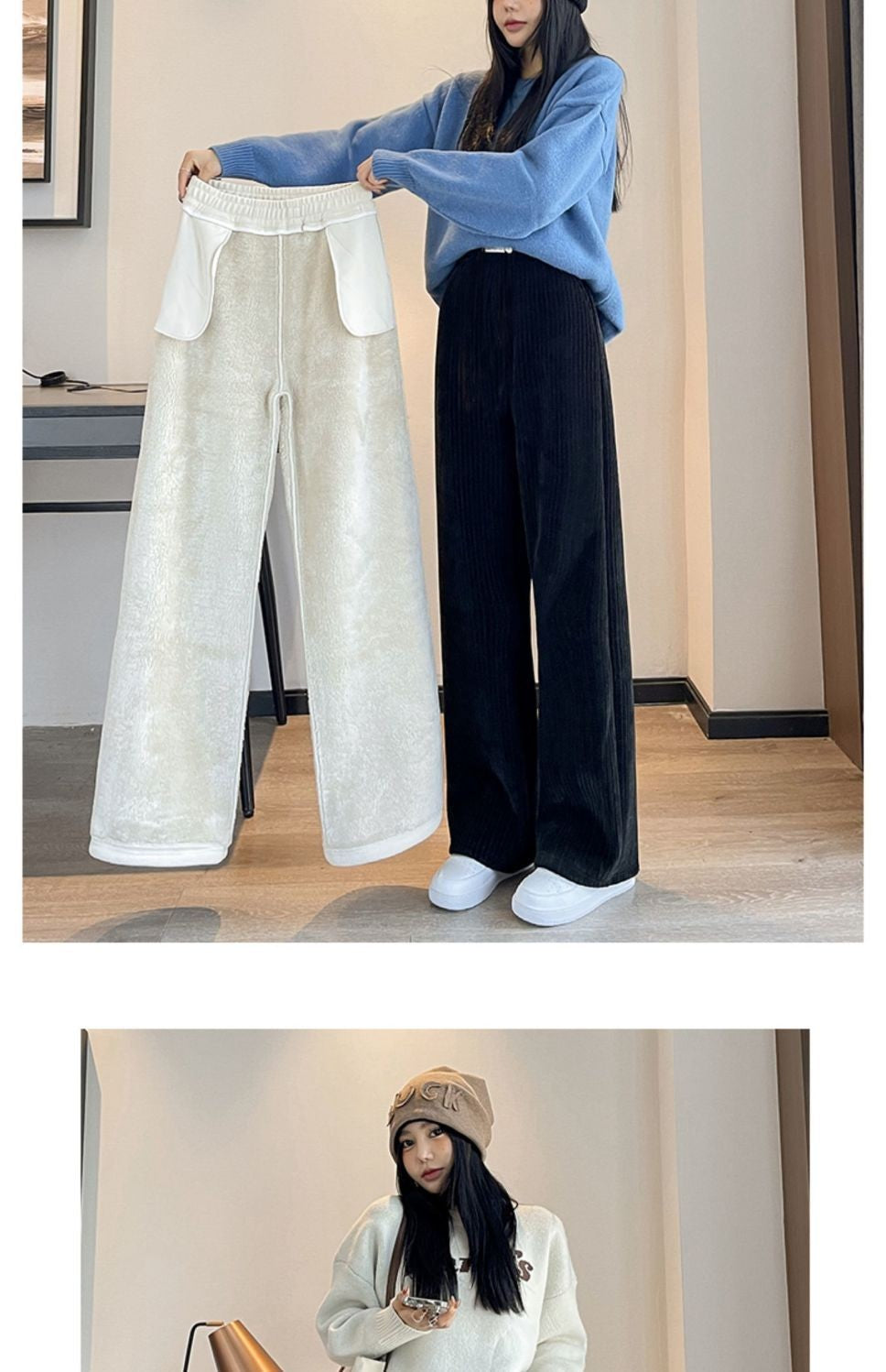 Pants Women Thickened Lamb Fleece Wide Leg Pants Plus Velvet Women's Autumn Winter Fashion Loose Pants Cashmere Casual Pants