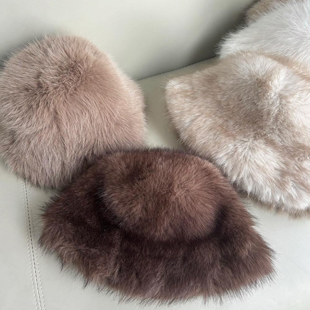 Winter Fluffy Fur Bucket Hat For Women Warm Plush Fisherman Hat Thicken Plush Ear Protection Cap Outdoor Windproof Panama Caps