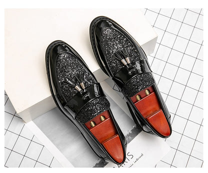 British Style Sequined Leather Shoes Men Golden Men's Loafers Big Size 38-47 Luxury Comfortable Business Shoes Men Formal Shoes