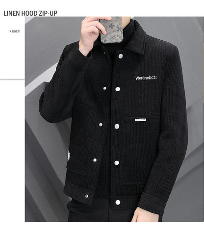 Men's Fleece-Lined Thickened Warm Casual Jacket New Turn-Down Collar Trendy Short Wool Coat Woolen Overcoat
