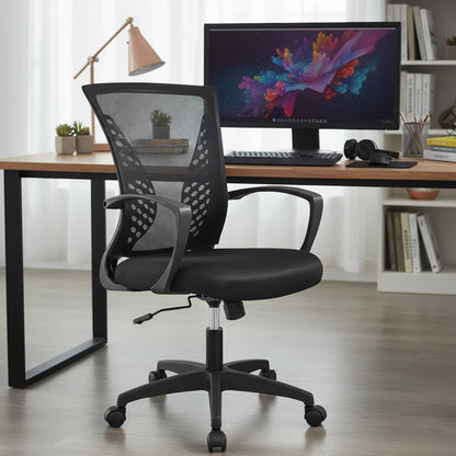 Cadeira de Escritório, Cadeira de Malha Ergonômica para Computador, Cadeira Giratória Média com Suporte Lombar e Braços
