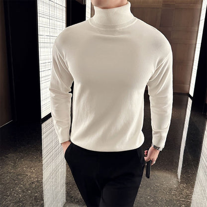 Korean Fashion Autumn Winter Sweaters Men Pullovers Fleece Turtleneck Knitted Sweatshirt Warm Bottoming Shirts