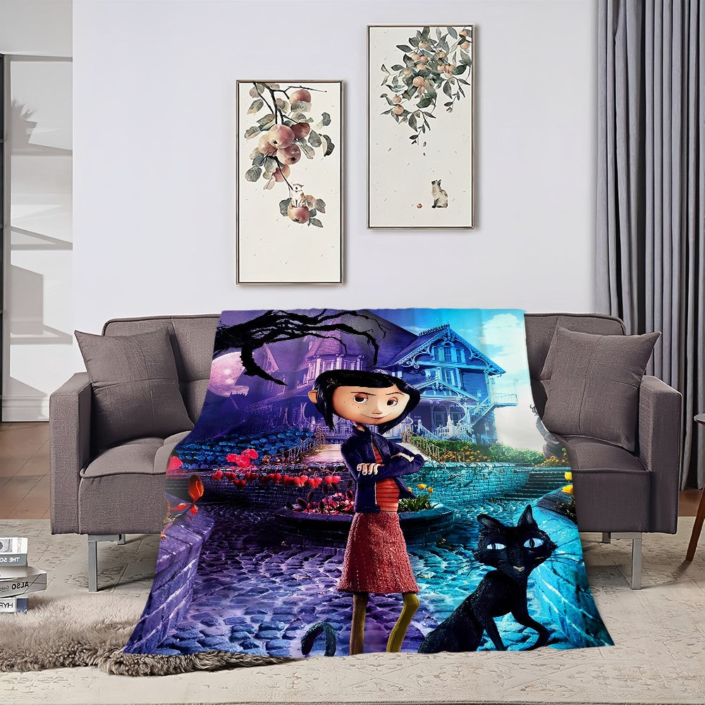 Cartoon C-Coraline Movie Blanket Plush Nap Sofa rug for Living Room Warm Office Bedroom Birthday Home Travel Kid Gifts