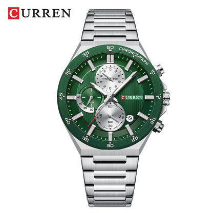 CURREN Classic 43mm Men's Watch Chronogrph Quartz Wristwatch with Stainless Steel Band Luminous Hands Auto Date