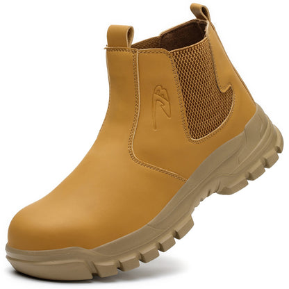 Sapatos de Segurança Impermeáveis Masculinos com Biqueira de Aço Botas de Couro Calçado Masculino Sapatos de Trabalho Indestrutíveis para Construção Marrom
