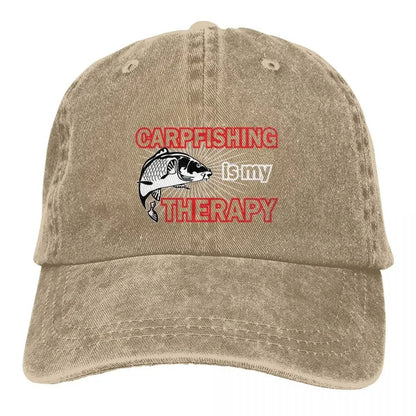 Washed Men's Baseball Cap Carpfishing Is My Therapy Trucker Snapback Caps Dad Hat Carp Fishing Fisher Hats