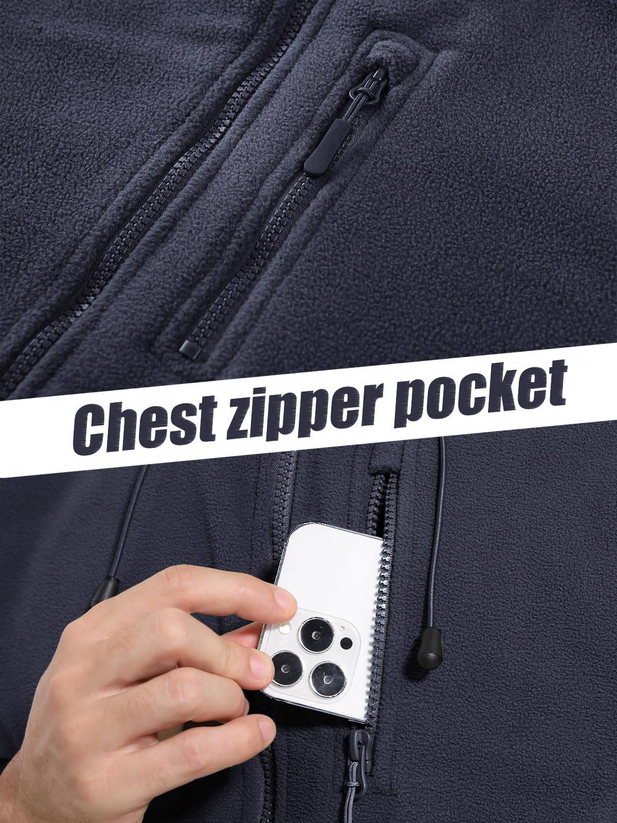 TACVASEN Spring Winter Fleece Jacket With Hoodie Mens Hooded Fleece Jacket Full-Zip Up Outdoor Windproof Hooded Warm Work Coat