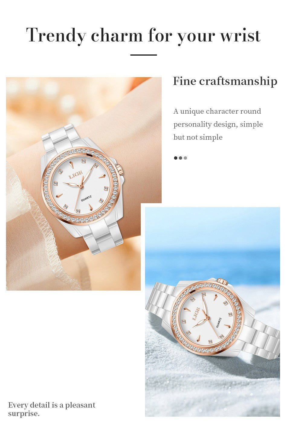 LIGE Fashion Elegant Watch for Women Ceramics Strap Diamond wristwatch Luxury Ladies Bracelet Quartz Watches Gifts Reloj Mujer