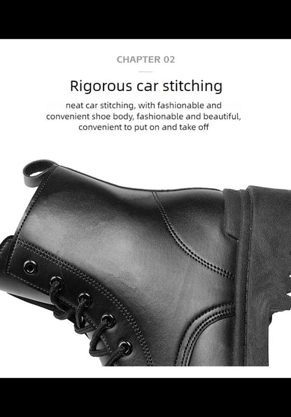 Men's Leather Boots Four Seasons Outdoor Casual Hiking Boots Retro Fashion Work Boots Thick Bottom Ankle Boots Anti-slip Fleece