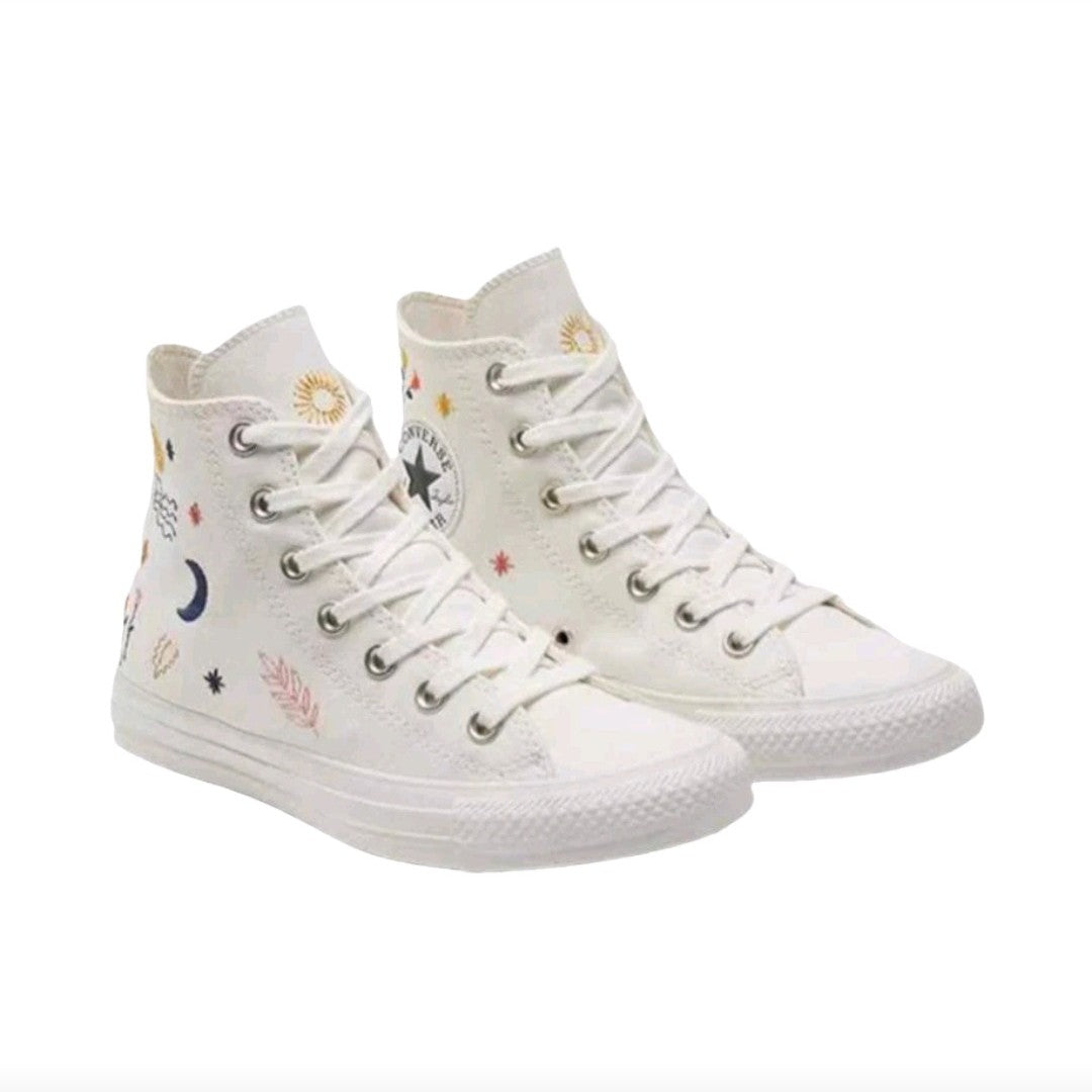 Converse Chuck Taylor All Star Women's Skateboarding Shoes, Embroidery Pattern, Casual, Canvas Sneakers, White
