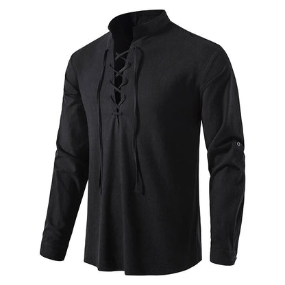 King Billion Men's Shirts Casual Men Cotton Linen Long Sleeve T-shirt Spring Autumn Vintage Shirt US Size Drawstring Neck