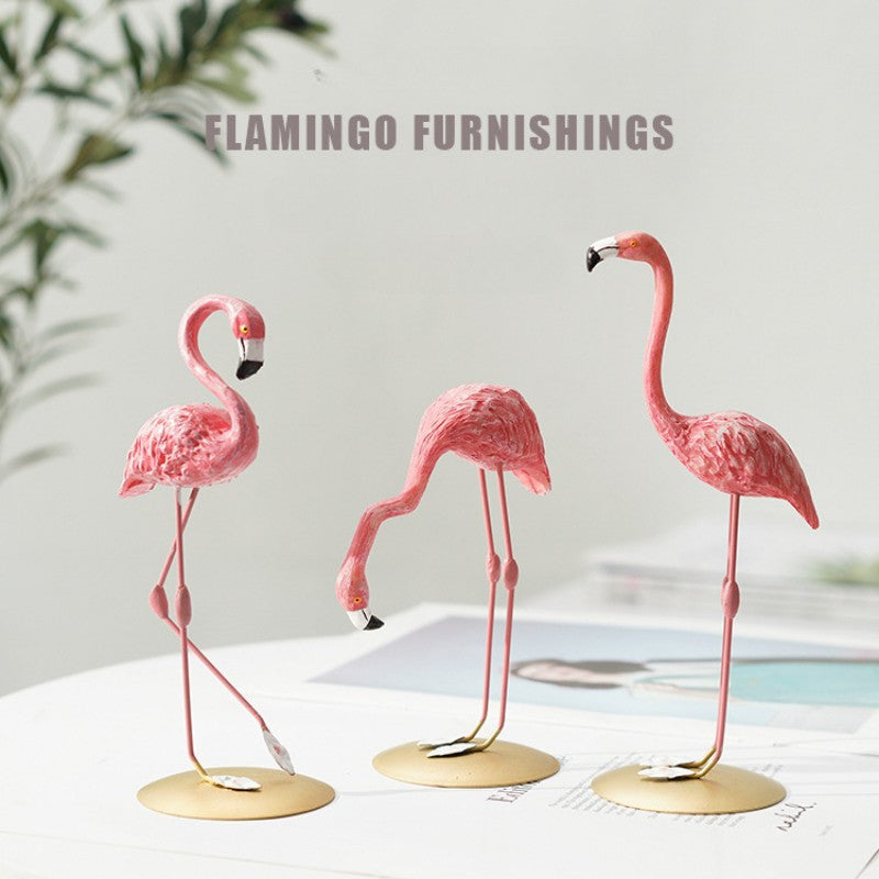 Nordic Home Decor Accessories Creative Resin Flamingo Figurines Pink Sculpture Animal Model Living Room Desktop Ornament Crafts