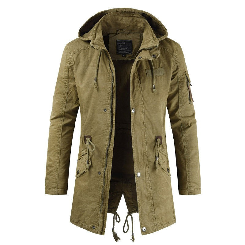 New Mens Jackets Hooded Trench Outerwear Casual Solid Outdoor Coat Military Windbreaker Fashion Windproof Jacket Mens Clothing