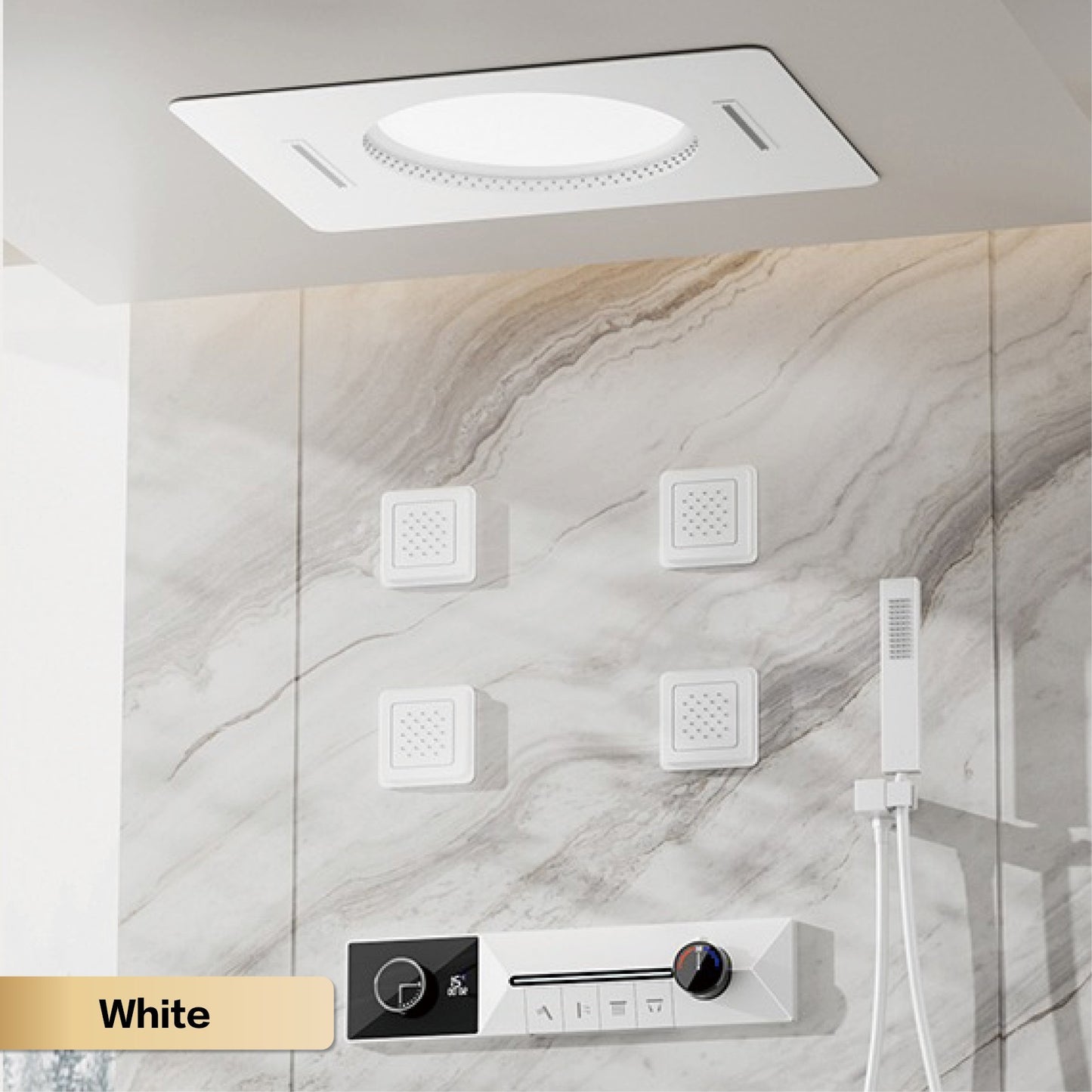 AITANA sistema de chuveiro de luxo em latão cinza arma, embutido no teto, com temperatura constante e display digital LED, torneira de banheiro com água quente e fria