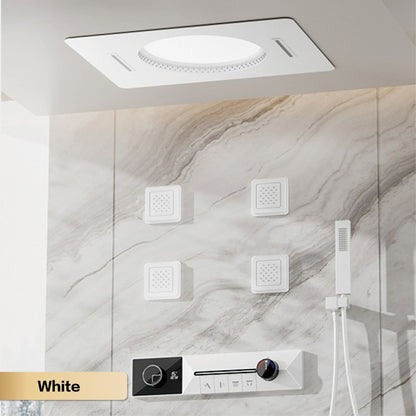 AITANA sistema de chuveiro de luxo em latão cinza arma, embutido no teto, com temperatura constante e display digital LED, torneira de banheiro com água quente e fria