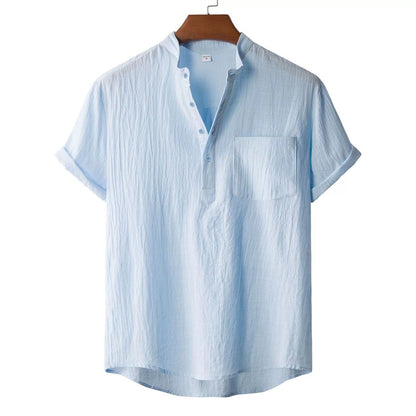 Men's Summer Cotton Linen T-shirt Beach Style Short SLeeve Henley Neck Vacation Hawaii Casual Lightweight Breathable Cozy Tops