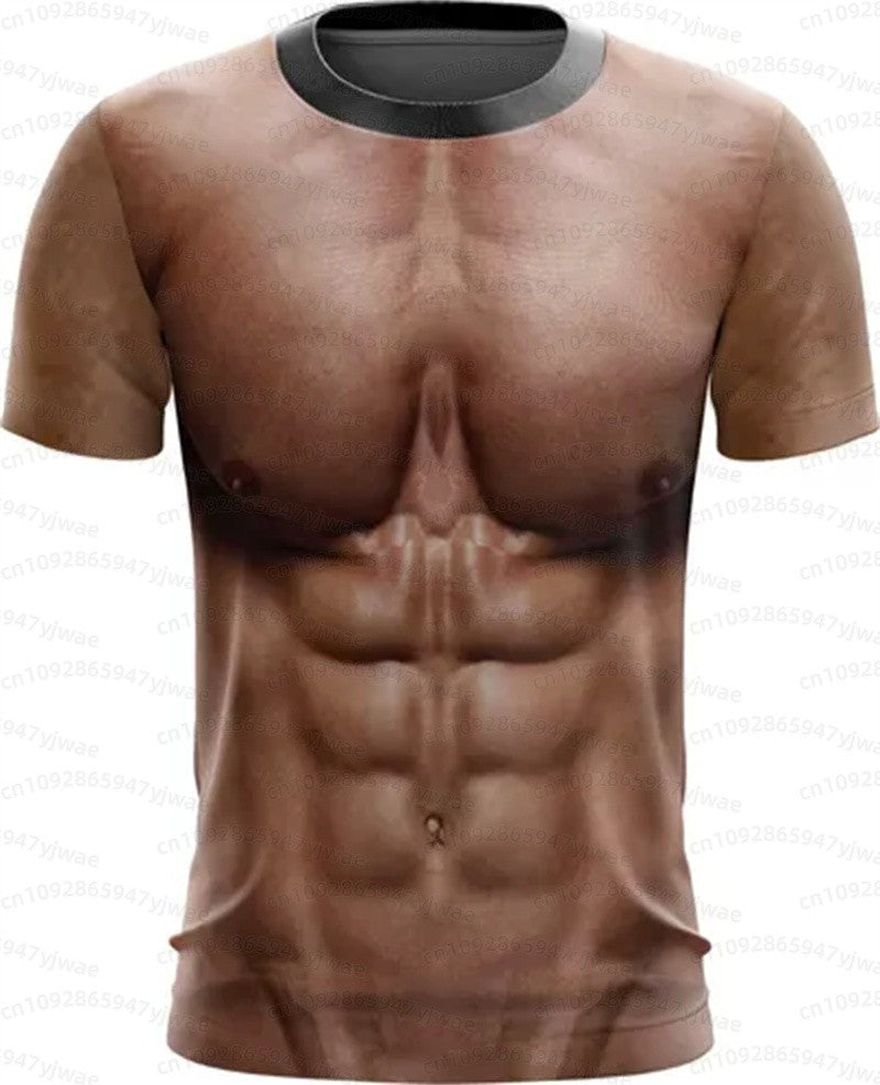 Funny muscular man pattern spoof 3D print sport Quick-dry Breatha men's T-shirt outdoor street role-playing  cosplay t-shirt