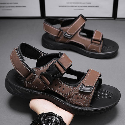 Summer Men Sandals PU Leather Lightweight Open Toe Flat Mens Casual Shoes Outdoor Walking Sandals for Men Beach Shoes Size 39-46