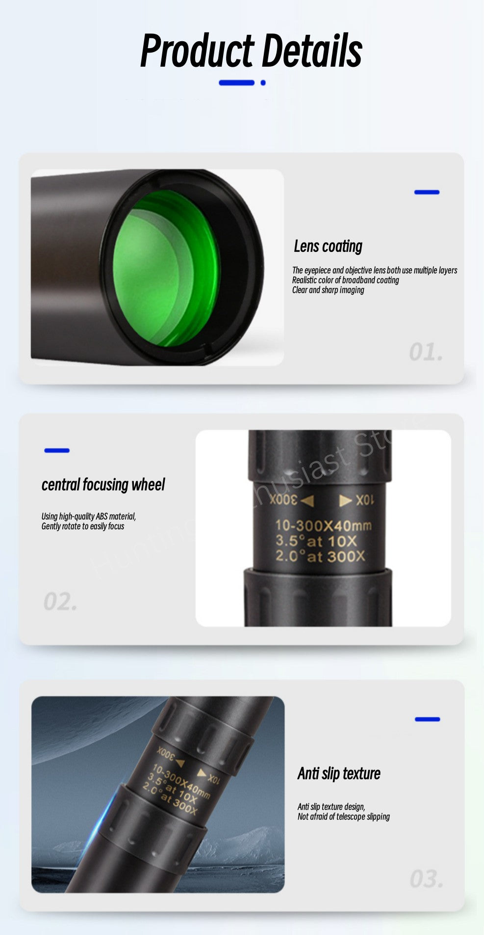 Telescópio monocular profissional com função de zoom 10-300X de alta definição e poderoso controle remoto binocular com prisma BAK4