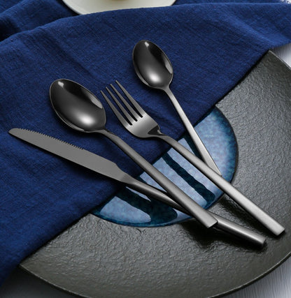 Conjunto de Talheres Ocidentais Pretos para Jantar 6 Peças Conjunto de Talheres de Aço Inoxidável Faca Garfo Colher de Chá de Gelo Conjunto Clássico de Talheres para Festa