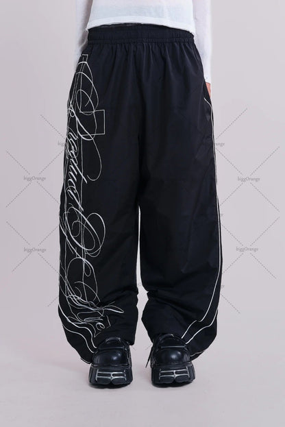 Gótico Maré Harajuku Letras Bordadas Calças Casuais da Moda Masculino Y2k Americano Hip-hop Rock Oversized Calças de Perna Larga Calças Femininas