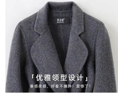 Grey Double-sided Cashmere Coat For women Slim For Autumn Winter New Winter High-end Temperament Thick Woolen Coats With belt