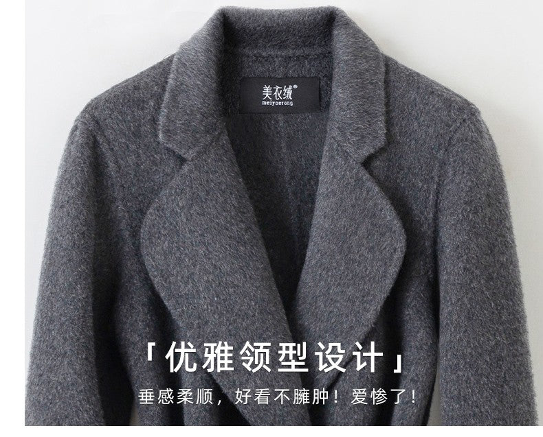 Grey Double-sided Cashmere Coat For women Slim For Autumn Winter New Winter High-end Temperament Thick Woolen Coats With belt