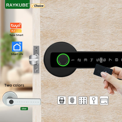 RAYKUBE M5 Tuya BLE Smart Fingerprint Door Lock Digital Electronic Lock with Password/Key/IC Card/ Smartlife/ Tuya APP Unlock