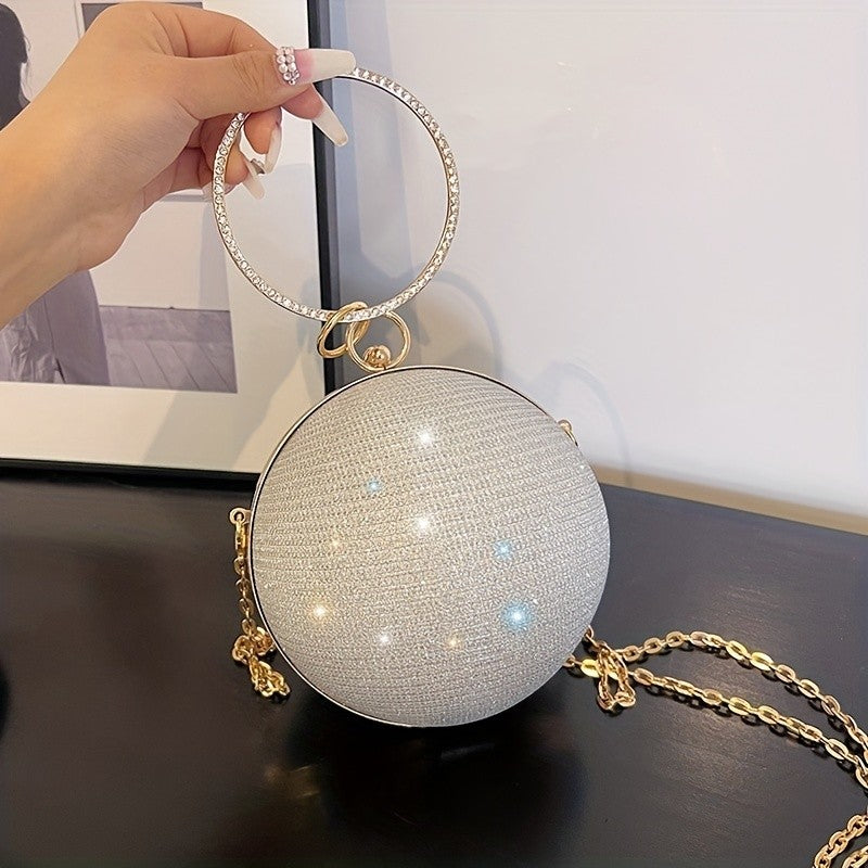 Women's Crystal Ball Clutch Bag Shiny Round Elegant Dinner Party Purse Luxury Female Party Handbags