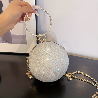 Women's Crystal Ball Clutch Bag Shiny Round Elegant Dinner Party Purse Luxury Female Party Handbags
