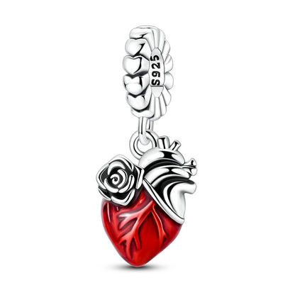 Hot Sale Charms Bead 925 Sterling Silver Red Heart Dangle Pendant Fit Bangle Bracelet Necklace DIY Jewelry