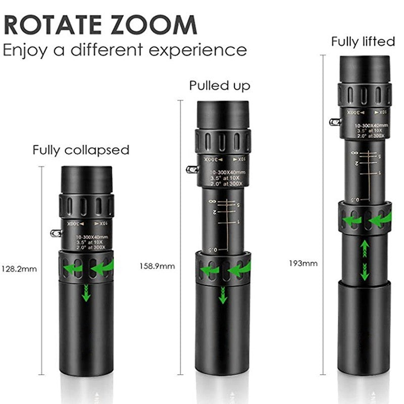 Telescópio com Zoom 10-300x40 HD 4K Binóculos Potentes Portáteis Longo Alcance Monocular Profissional BAK4-Prismático Para Caça e Acampamento