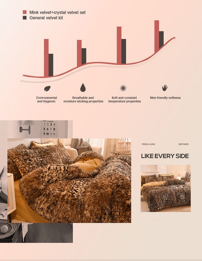 3pcs Luxurious Leopard Print Faux Fur Plush Duvet Cover Set - Ultra-Soft, Warm, and Fluffy Shaggy Design with Zipper Closure - I