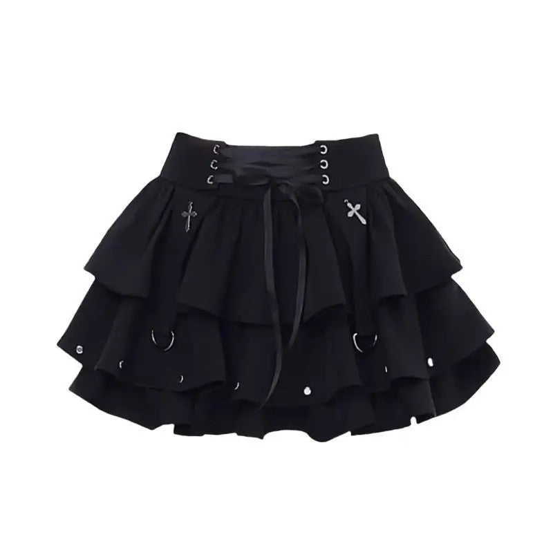 Black Y2K Spicy Girl Bow Tie Cake Skirt High Waist A- Line Mini Skirt Women's Summer New Design Sense Skirts for Girls