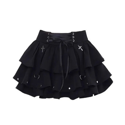 Black Y2K Spicy Girl Bow Tie Cake Skirt High Waist A- Line Mini Skirt Women's Summer New Design Sense Skirts for Girls