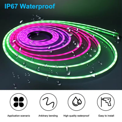 5V USB RGBIC Neon LED Strip Lights with Bluetooth APP Control Music Sync Waterproof Flexible Tape for Gaming Room Party Decor
