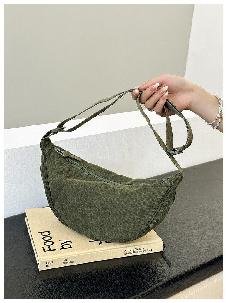 Solid Color Corduroy Women's Hobos Shoulder Bag Retro Casual Female Crossbody Bags Ladies Daily Travel Handbags Messenger Bag
