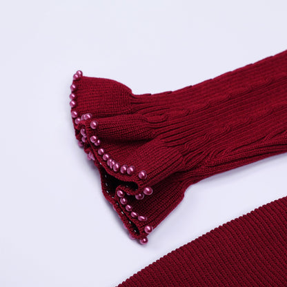 High Quality Spring And Autumn New Fashion Knitted Heavy Industry Pearl Slim Fit And Slimming Round Neck Long Sleeved Dress