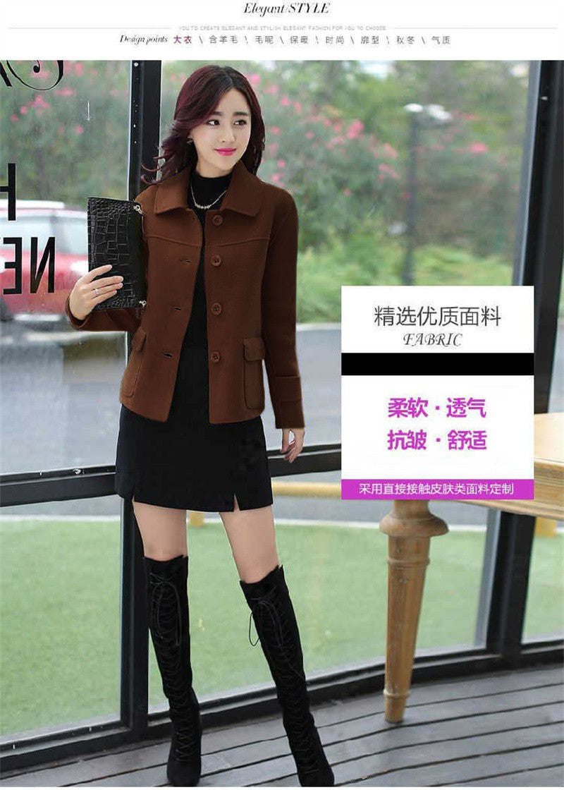 Female Woolen Coat Short Autumn 2024 Solid Color High-End Woolen Jacket Casual Single breasted Lapel Outerwearl