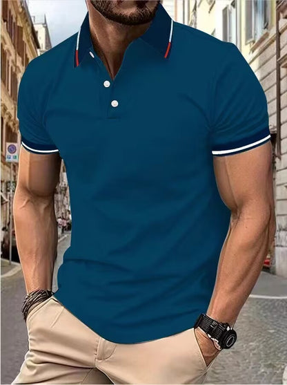 Men's new top Polo shirt T-shirt Summer men's short sleeve color lapel casual fashion white shirt T-shirt men's short sleeve
