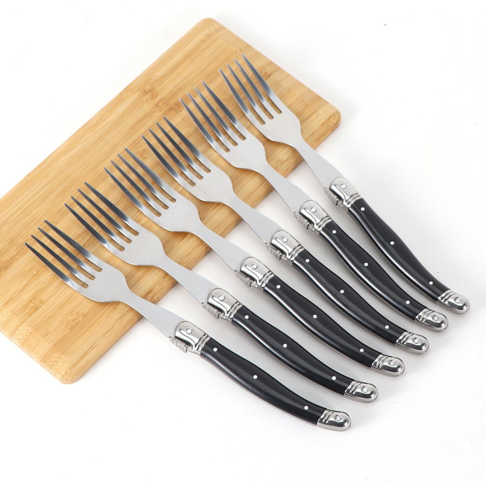 Jaswehome 24 peças Talheres Laguiole com Cabo Preto Conjunto de Facas de Bife Elegante Kit de Talheres Profissional