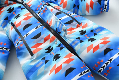 YBFSKID Kids Boys Winter Rompers Geometric Pattern Plush Thick Toddler Baby Boys Ski Suit Fur Collar Little Boys Jumpsuit Outfit