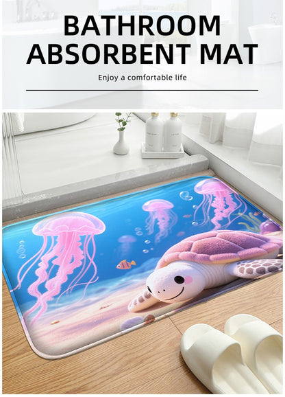 Pink jellyfish pattern bathroom floor mat, water absorbing small carpet, toilet seat mat, decorative mat, machine washable