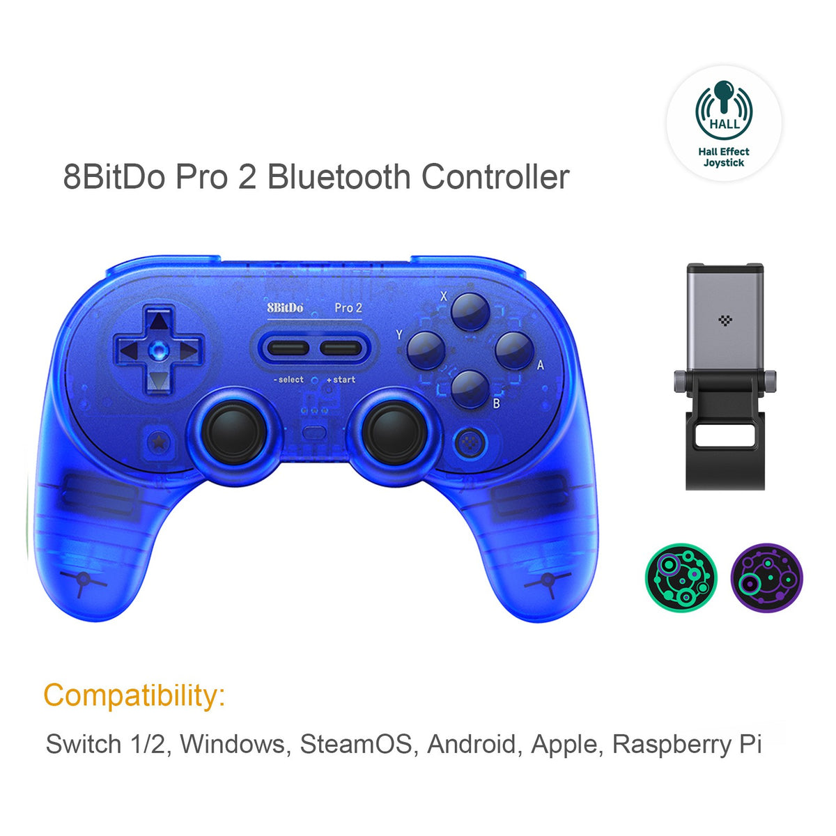 8BitDo Pro 2 Bluetooth Controller Hall Effect Joystick Gamepad for Apple Nintendo Switch 2 PC MacOS Android Steam Deck