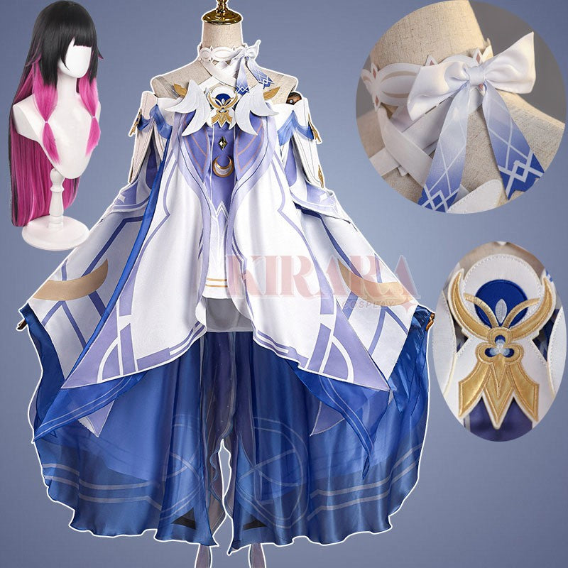 Game Impact Damselette Columbina Cosplay Costume Wig Hair for Women Cosplay Halloween Fatui Role Play Party Dress Outfits