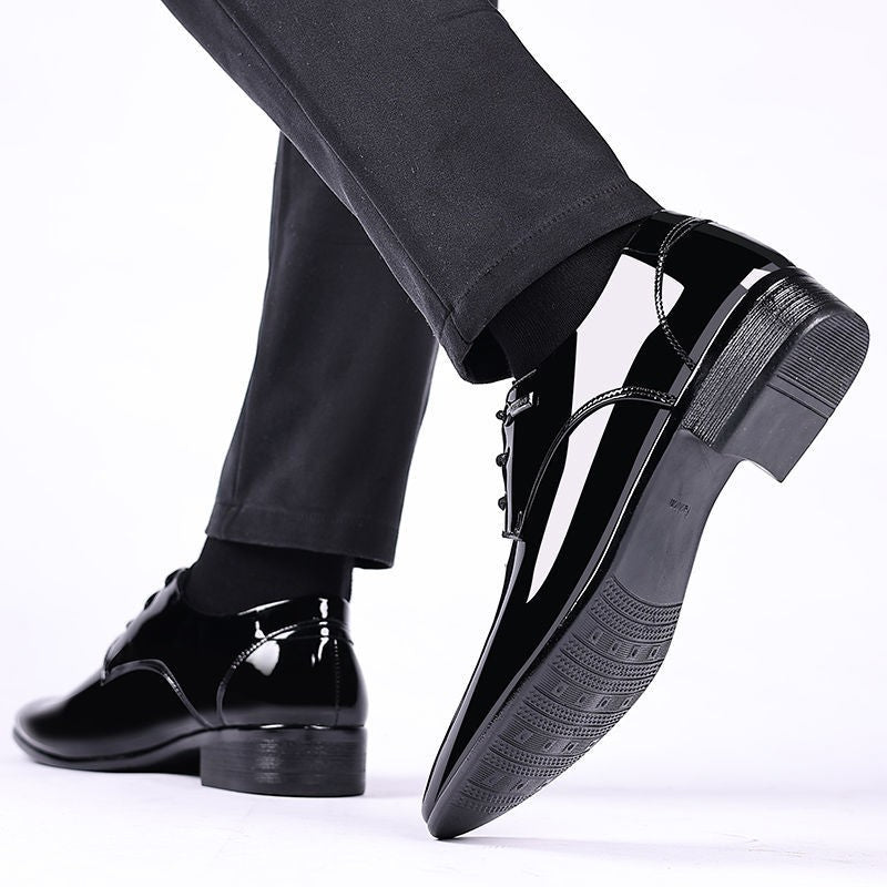 Sapatos Sociais Masculinos de Amarrar em Couro Envernizado Preto Bico Fino Estilo 2025 Preço Baixo Luxo Designer Escritório Terno 39 Masculino