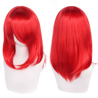 Peruca de Cosplay Média de Alta Qualidade 40cm com Franja Preta Loira Rosa Vermelha Azul Roxo Resistente ao Calor Perucas de Cabelo Sintético