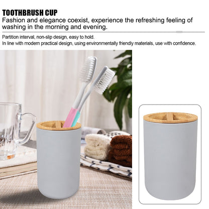 6 peças/conjunto caixa dispensadora de sabonete escova sanitária garrafa de loção lata de lixo bambu plástico conjunto de armazenamento de banheiro suporte para escova de dentes e copo