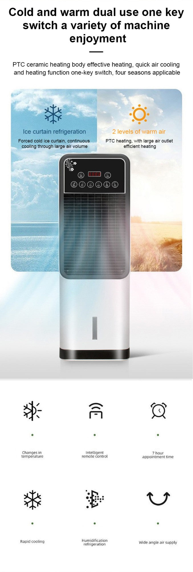 Ar-Condicionado Portátil com Desumidificador e Aquecedor Integrados e Controle Remoto, Unidade de AC com Eficiência Energética